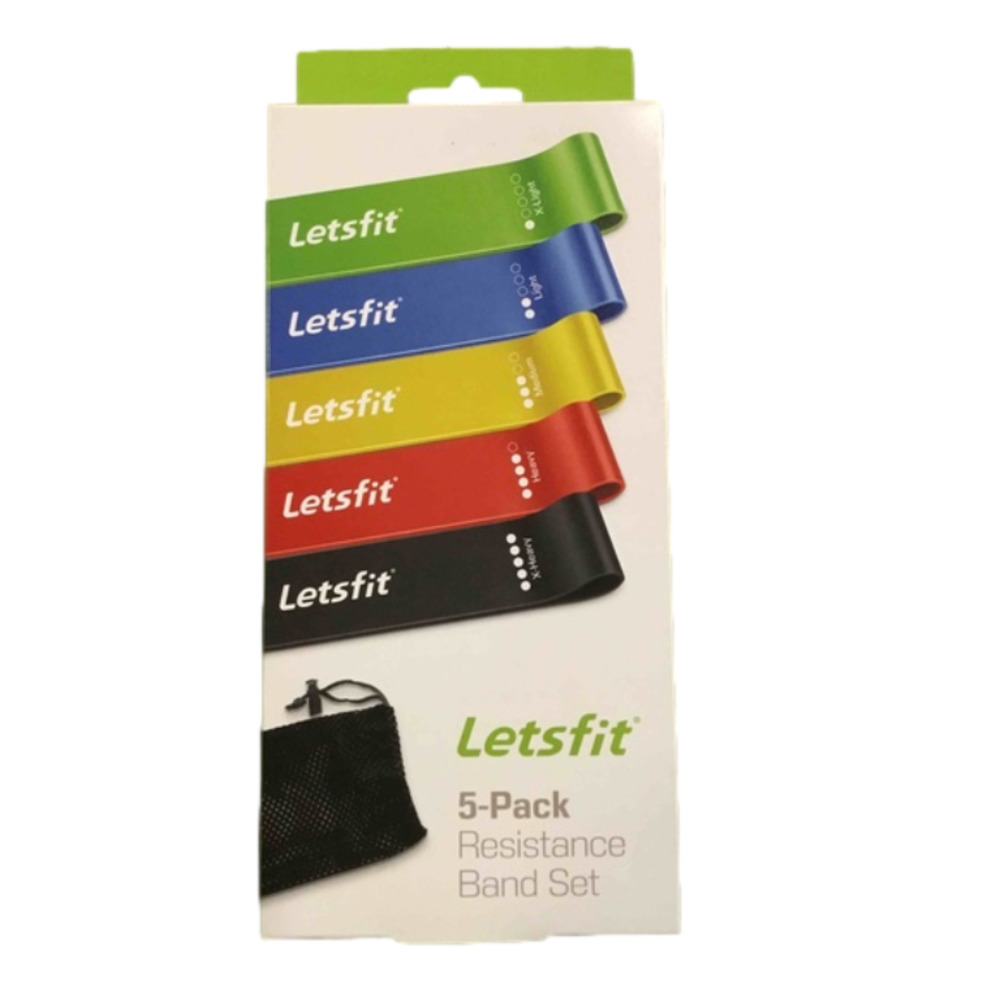 Letsfit 5 PK  Resistance Band Set Assorted Colors NWT